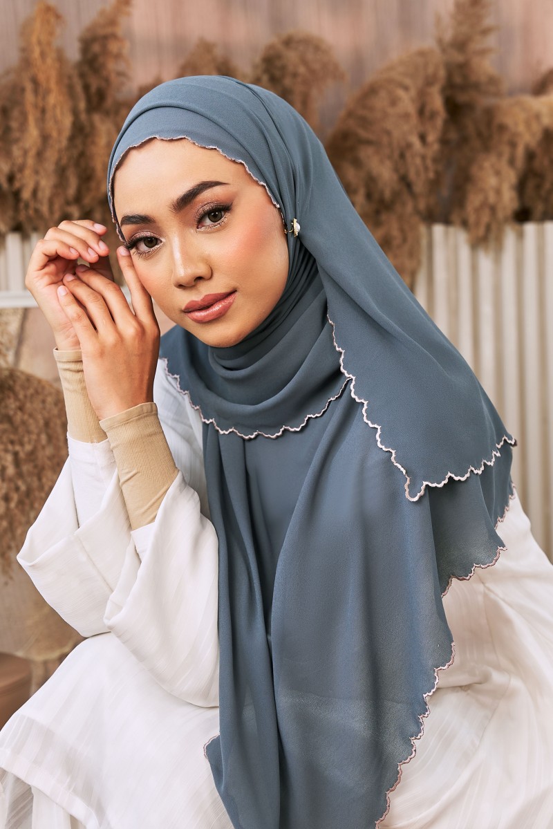 REKHA Sulam Shawl in Blue Grey