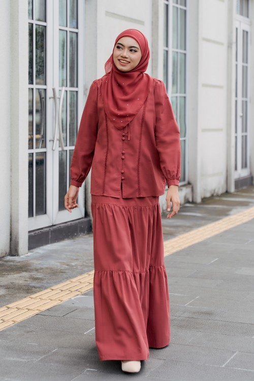 ZAREEN Coord Set in Dusty Red