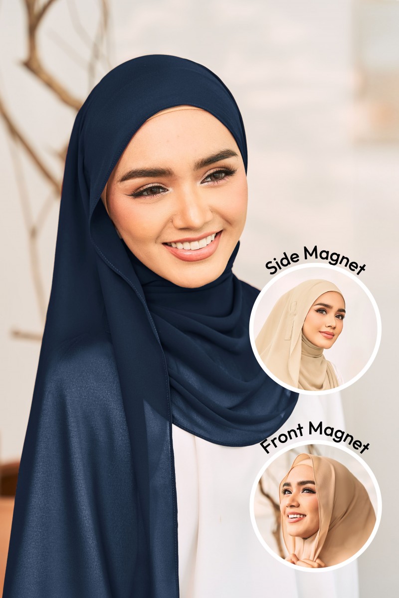 SHAMA Magnetic Long Shawl in Navy Blue