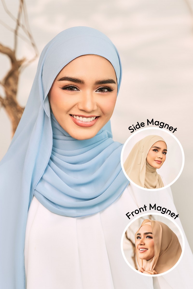 SHAMA Magnetic Long Shawl in Soft Blue