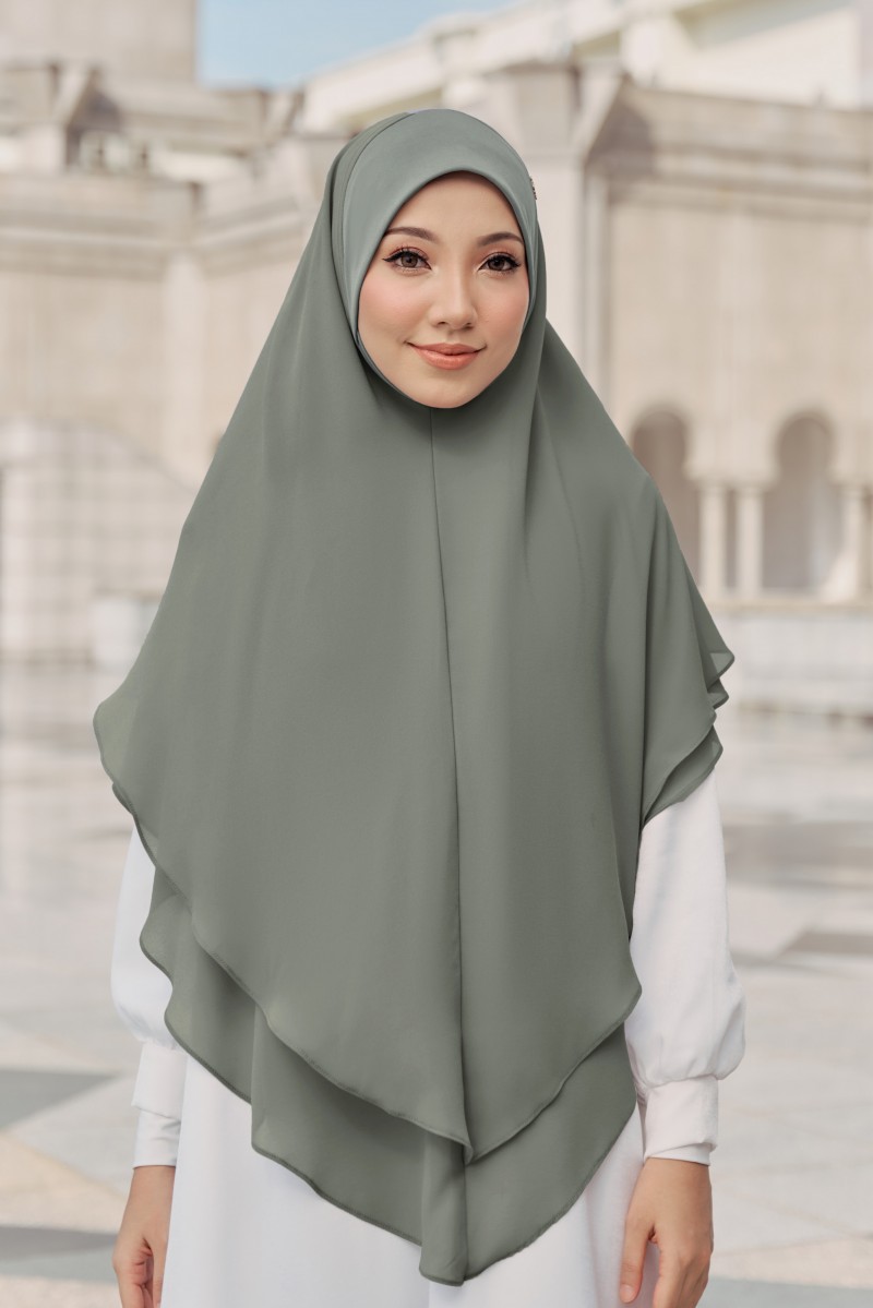 (AS-IS ) Nageena Khimar in Smokey Green